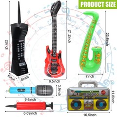 Rock Star Toy Set – 8 Pack Inflatable Instruments, Guitar, Saxophone, Boom Bo…
