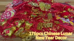 176 Pcs Lunar New Year Decorations 2026 – Red Lanterns, Gold Ornaments, Spring F
