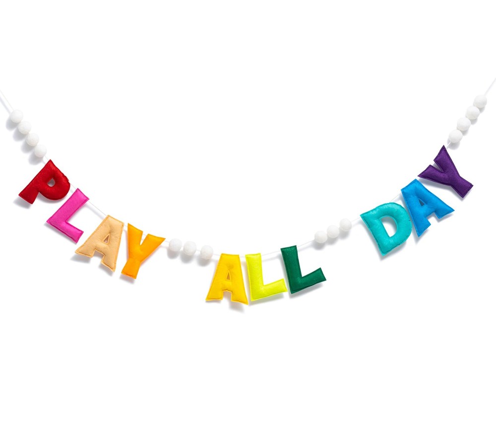 Pre-Strung Rainbow Play All Day Felt Banner Reusable Wall Sign Play All Day W…