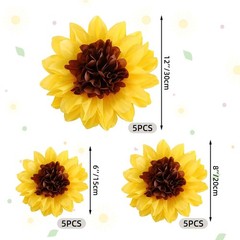 Daisy Tissue Paper Pom Poms, 15 Pack Yellow Flowers Wall Hanging Paper Flower…