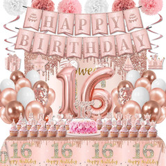Sweet 16 Party Decorations Include Sweet 16 Banner Backdrop Cake Topper Table…