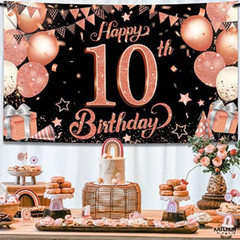 Katchon Extra Large Rose Gold 10th Birthday Banner – 72×44 Inches
