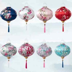 Chinese Floral Hanging Lantern Cloth Round Lantern Outdoor Party Mall Decor