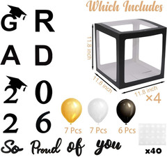 2026 Graduation Party Decorations, 4 Pieces Black Balloon Boxes with Letters of