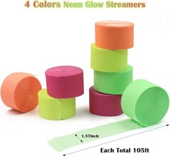 420feet Blacklight Party Streamer Decorations 4 Rolls Glow Crepe Paper UV Rea…
