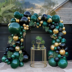 Emerald Green and Gold Black Balloon Garland Arch Kit Luxury Double Stuffed