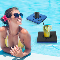 4 Pcs Foam Floating Drink Holder for Pool 9.5 Inch Blue and Black Refreshment Ta