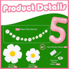 Daisy 5Th 5 Years Old Birthday Party Supplies for Kids 7 Pcs 40 Inch Giant Foil