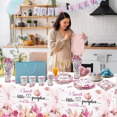 Disposable Tableware Set Serves 30 Guests with Pink Pumpkin Plates Cups Napkins