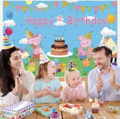 Peppa Pig Theme Happy Birthday Backdrop Kids Birthday Party Decoration 5×3.5ft