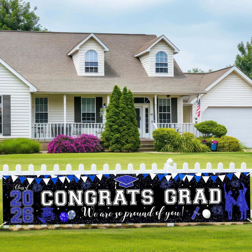 Graduation Decorations XtraLarge Blue Congrats Grad Banner Class of 2026 Yard…