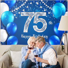 6X4Ft Happy 75Th Birthday Banner Backdrop – 75 Years Old Birthday Decorations Pa
