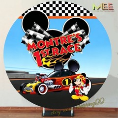 Round Mickey Mouse Roadster Racers Backdrop Cover Birthday background Decoration