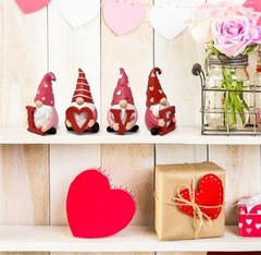 – Valentine’s Day Gnomes Figurine Tabletop Decor Set of 4 Holiday Valentine