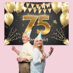 6x4ft Happy 75th Birthday Banner Backdrop – 75 Years Old Birthday Decorations…