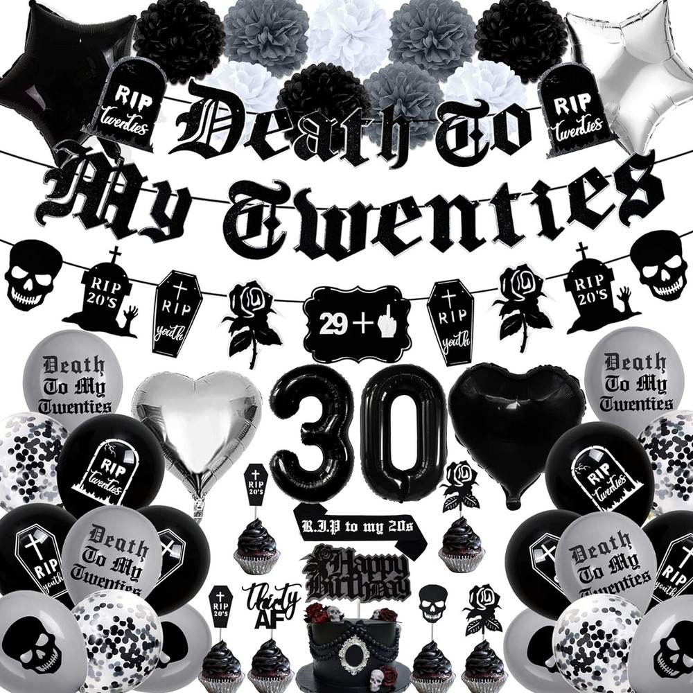 30th Birthday Decorations Pack, Death to My 20s Party Supplies Including Birthda