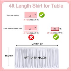 White 4ft Table Skirts for Rectangle Tables, Pleated Tablecloth for Christmas…