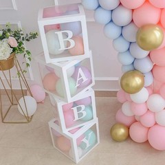 Delightful Transparent Balloon Boxes for Baby Shower Decor – 4 pcs with Letters