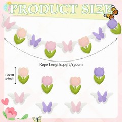 Spring Felt Garland Easter Decorations for Home 4.9 ft Felt Tulip Flower Butt…
