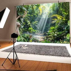 Large Jungle Party Backdrop – Green Nature Scene Tapestry for Safari Decor, 20×1