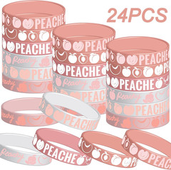 24pcs Peach Silicone Wristbands Party Favors Summer Fruit Bracelets 8.08 inch