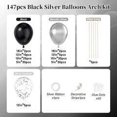 147-Piece Black and Silver Balloon Garland Kit for Celebrations and Events