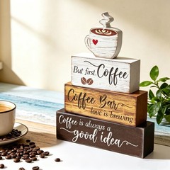 4 Pcs Wooden Coffee Bar Decorations Rustic Coffee Bar Signs for Tiered Tray F…
