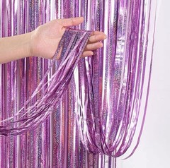 2 Pack Tinsel Curtain Purple Pink Glitter Tinsel Curtains Pastel Foils Fringe
