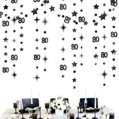 Black 80th Birthday Decorations Number 80 Circle Dot Twinkle Star Garland Met…