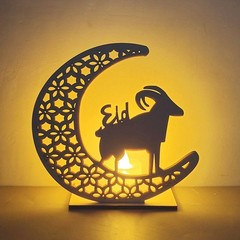 Eid Mubarak Ramadan Wooden Moon Muslim Mosque Islam Tabletop Light Decoration