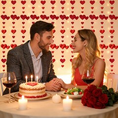 52FT Valentines Day Party Decoration Red Heart Garland Metallic Glitter Hanging