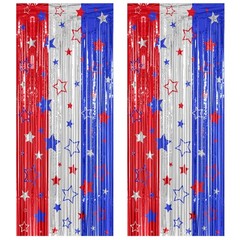 Vibrant Red, Silver & Blue Foil Streamer Backdrop – Perfect for Independence Day