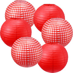 6 Pcs Red Gingham Picnic Party Decorations Kit 12 Inch Checkered round Paper Lan