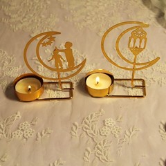 Eid Mubarak Decorations,Ramadan Kareem Moon Shaped Candle Holder,Ramadan