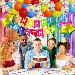 Multicolored Rainbow Birthday Party Decorations Pack with Banner, Balloons, Conf