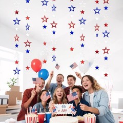 Patriotic Star Streamers Banner Garland Glitter for 4th of July BBQ Memorial …