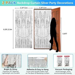 2 Pack Silver Tinsel Foil Curtain Backdrop Party Decorations Photo Booth Props