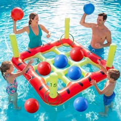 Pool Toys Games Set, 2 in 1 Giant Inflatable Pool Tic Tac Toe Game & Ring Tos…