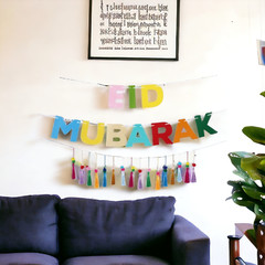 Eid Ramadan Mubarak Decorative Banner with Tassels Decorations Colourful Bunting