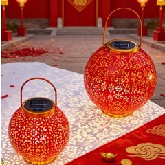 Solar For Red Lantern Iron Hanging Light Outdoor Festive Garden Decoration New