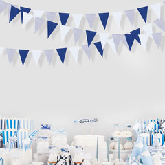 30 Ft Navy Blue White and Silver Party Decorations Royal Blue Triangle Flag Penn