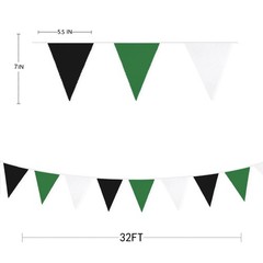 32Ft Green White Black Party Decorations Green Black Fabric Triangle Banner F…