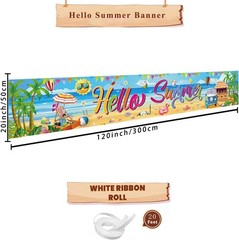 Durable Polyester Hello Summer Banner – 118 x 20 Inch for Outdoor Fun