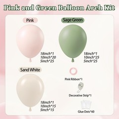 Pink and Green Balloon Arch Kit with Sand White Sage Green and Pink Balloons …
