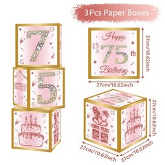 75th Birthday Decorations Boxes for Women – 3PCS Pink Rose Gold Happy 75th Bi…