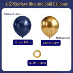 Navy Blue and Gold Balloons Set, 65pcs 12″ for Wedding, Birthday, Graduation