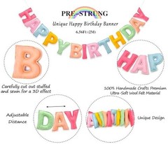 Pre-Strung 3D Pastel Felt Happy Birthday Banner, Handmade Soft Fresh Color