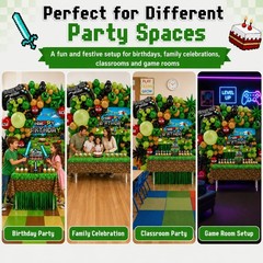 Pixel Game Birthday Party Supplies Kit – 131 Pcs Decorations, Balloons, Backdrop