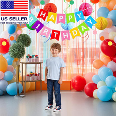 Rainbow Birthday Party Decorations, Happy Birthday Banner with Colourful Balloon
