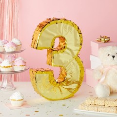 Juvale Gold Foil Number 3 Pinata – Spacious Candy & Toy Holder Birthday